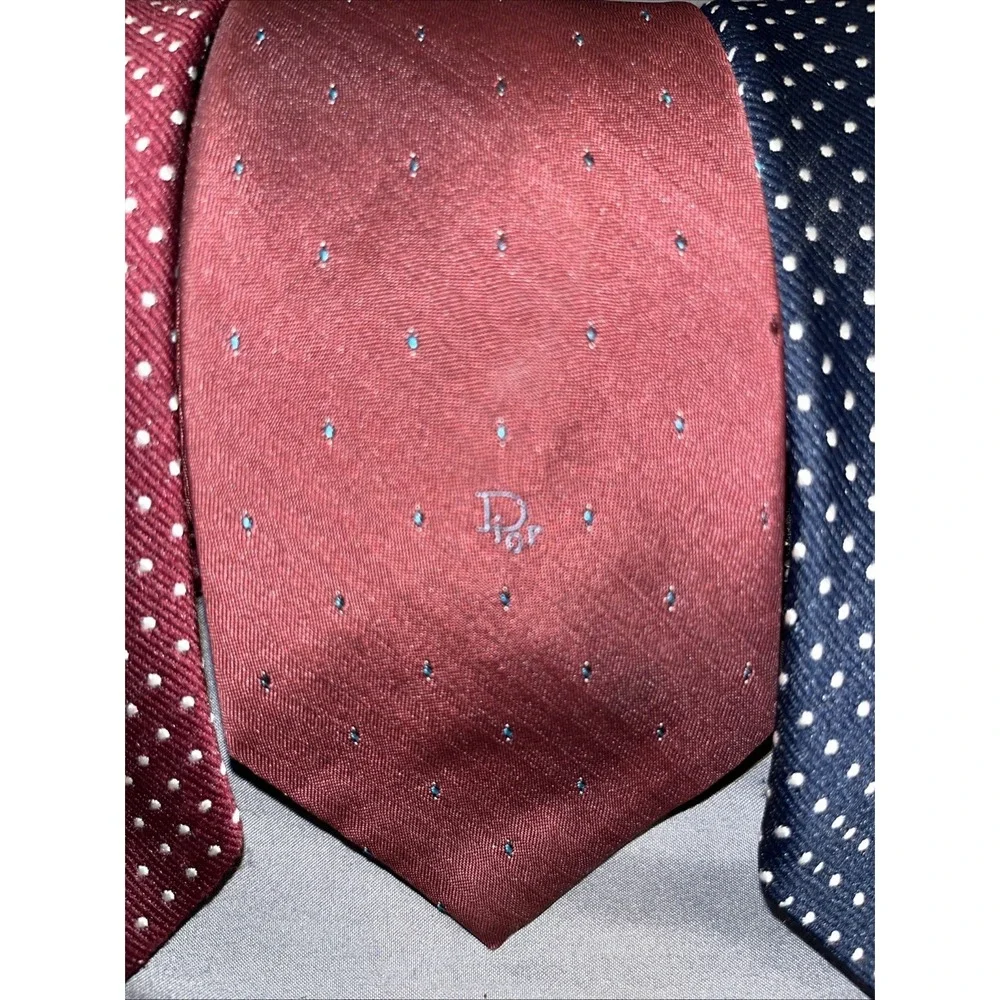 VTG Christian Dior Necktie Mens Navy Blue Burgundy Woven Silk Blend Ties Qty 3 - Picture 3 of 8